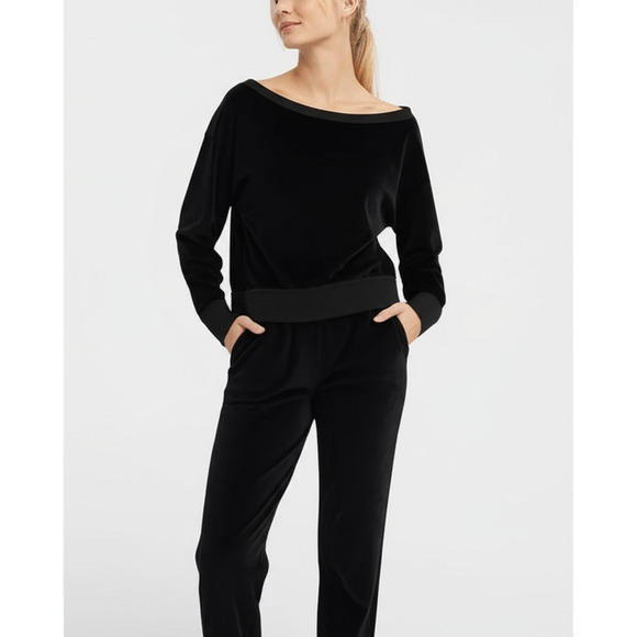 JoyLab Sweaters - JoyLab Sweatshirt Women‎ Black Velour Off-Shoulder Luxe Cozy Size M